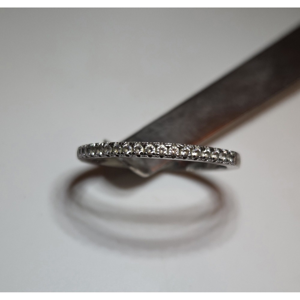 Vintage Solid Sterling Silver ¾ Eternity‎ Wedding Band Zirconia Ring Size 8
